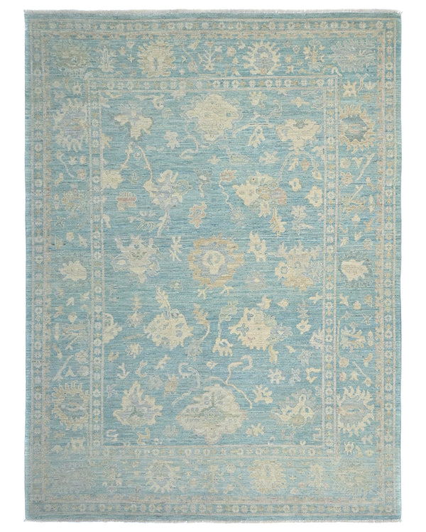 9x12 Aqua Blue Oushak Turkish Handmade Traditional Soft Wool Area Rug